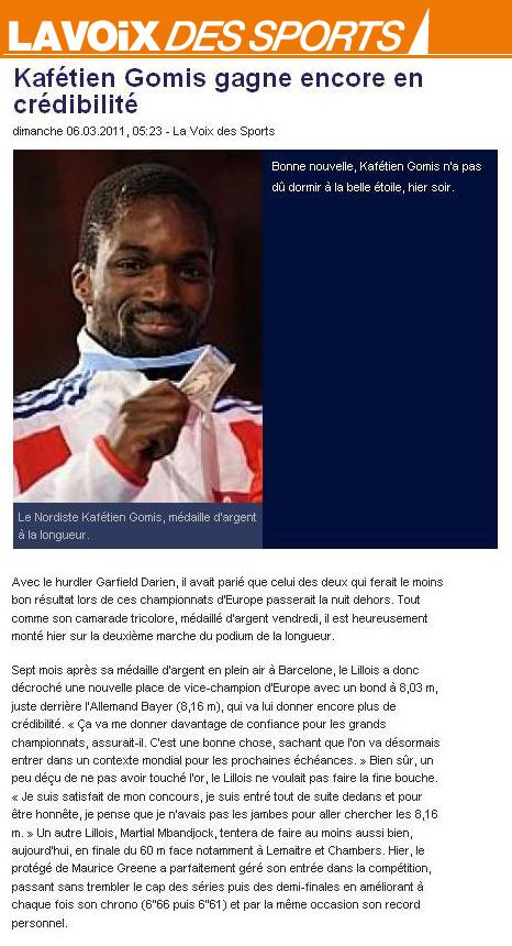 La Voix des Sports - Kafétien Gomis gagne encore en crédibilité (6 Mars 2011) La Voix des Sports - Kafétien Gomis gagne encore en crédibilité (6 Mars 2011)
